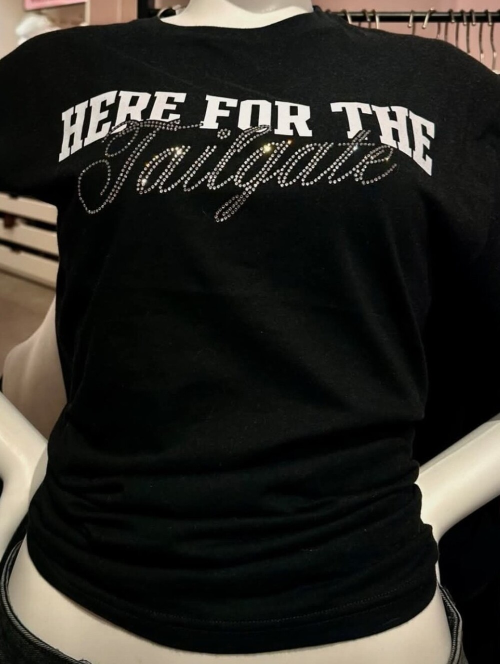 NWT VICTORIA’S SECRET 2XL Black "Here For The Tailgate" Rhinestone T-ShirT